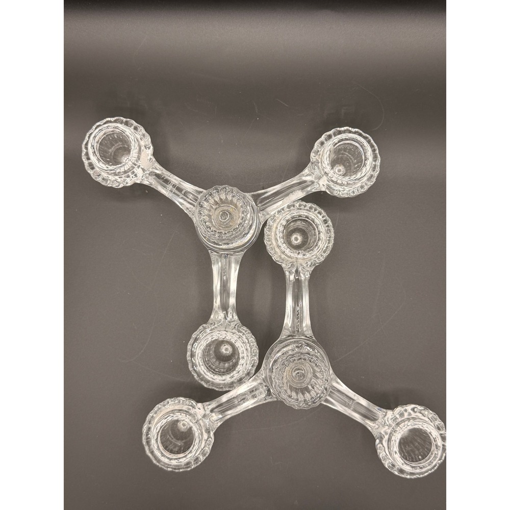 Vintage Cambridge Glass 3 Arm Candelabra Pair Clear Crystal Stackable Set of 2